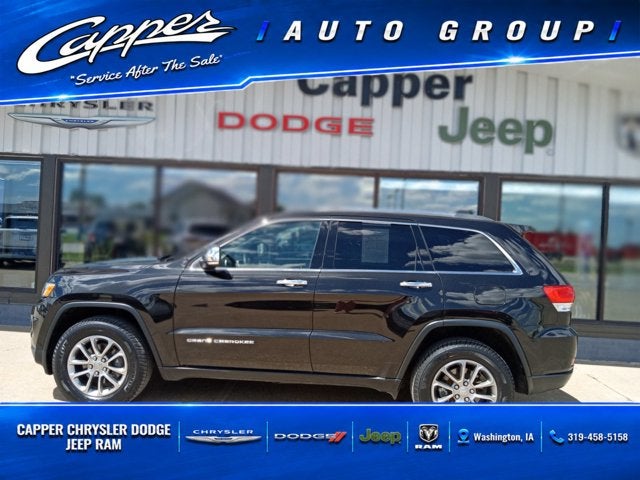 2015 Jeep Grand Cherokee Limited in Brilliant Black Crystal Pearlcoat — front three-quarter view