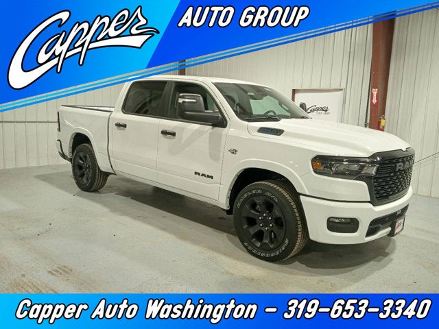 2026 RAM Ram 1500 RAM 1500 BIG HORN CREW CAB 4X4 5'7' BOX in Bright White Clear-Coat Exterior Paint — front three-quarter view