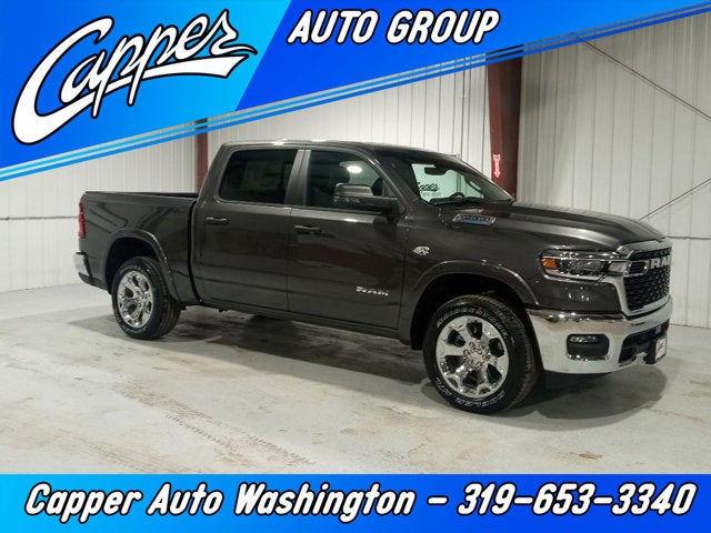 2026 RAM Ram 1500 RAM 1500 BIG HORN CREW CAB 4X4 5'7' BOX in Granite Crystal Metallic Clear-Coat Exterior Paint — front three-quarter view